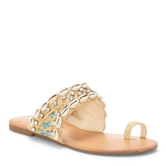 Jessica Simpson Shoes - Jessica Simpson 5.5 Natural Seashell Beaded Flat Sandals Resort Vacation Coastal
